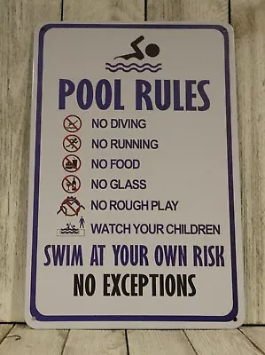 Pool Rules Tin Metal Sign Swim At Your Own Risk Swimming Safety Warning XZ • $10.97