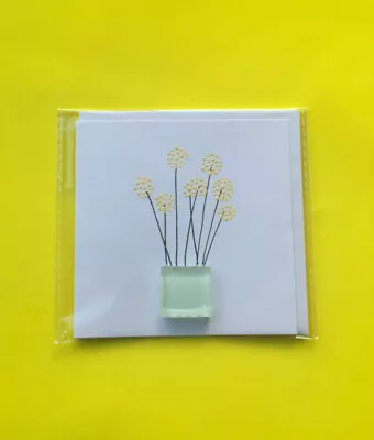 £2.99 • Buy Handmade Greetings Card, Glass Tile Pot Of Hand Painted Flowers Birthday Card