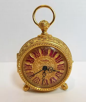 $150 • Buy Vintage Schmid Du Chateau Clock  7 Jewel 8 Days Wind Up W Alarm  Gold Tone & Red