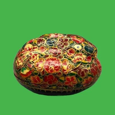 Vintage Hand Painted Lacquered Paper Mache Floral Rabbit Trinket Box  India • $15