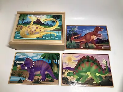 Melissa&Doug Puzzles 4 Dinosaurs Wooden Jigsaw Puzzles 48 Pcs. In A Storage Box • $19.99