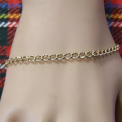 9ct GOLD  Second Hand Hollow Curb Ankle Bracelet • £219