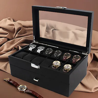 Mens Watch Box Case Organizer 24 Slots Watches Holder Jewelry Storage Display • $46.55