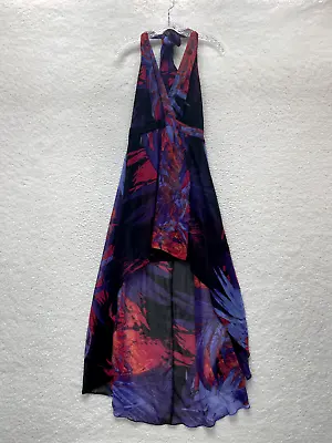 Bebe Asymmetrical Hi-Lo Halter Dress M Medium Womens Purple Pink Sheer Mesh • $25.50