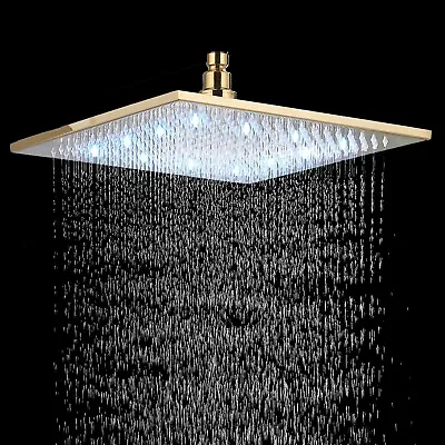 Luxury Brass Gold 16 Inch LED Rainfall Shower Head Square High Pressure • $52