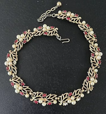 £23.18 • Buy AS IS For Repair- Vintage Signed Trifari Ruby Rhinestone Necklace
