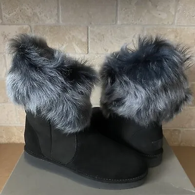 Ugg Collection Lora Black Merino Shearling Cuff Short Boots Size Us 7 Women • $187