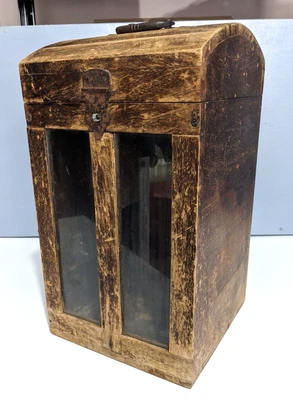 £23.99 • Buy Vintage French Wooden Wine Box Chest Caddy Storage Iron Handle Hinged 4 Bottle