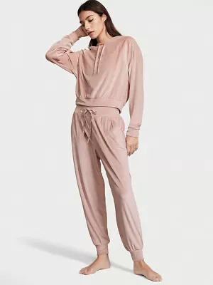 Victoria's Secret SXS TRACKSUIT SET Hoodie+jogger Pants Beige MAUVE VELOUR Rib • $119.99