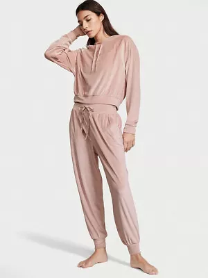 Victoria's Secret TRACKSUIT SET M Hoodie+M Jogger Pants Beige MAUVE VELOUR Rib • $129.99