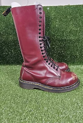 Vintage Dr Martens 20 Eye Oxblood Leather Knee High Boots England Womens US 9 • $169.97