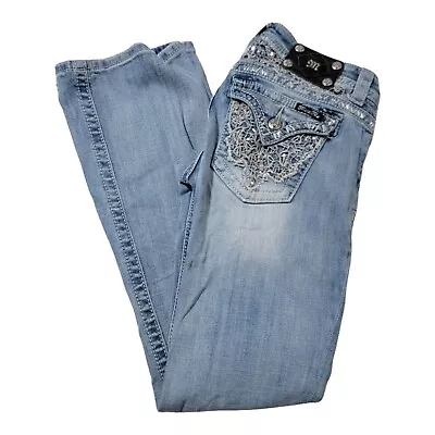 Miss Me Relaxed Boot Cut Blue Jeans Women's 27 Rhinestone Beaded Pockets • $34.95