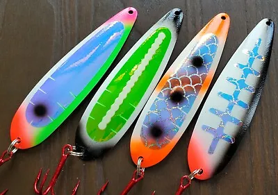 4pc Lot - MAG UV Holo Super Glow Salmon Trolling Spoons Moonshine Fisher Tackle • $25