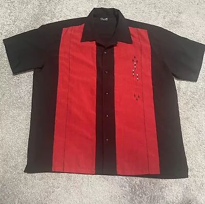 Steady Last Call Button Down Shirt Mens 2XL Black Red Bowling Cocktails USA Made • $29.99