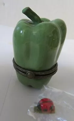 Green Pepper Hinged Trinket Box Ladybug Trinket PHB 2 1/2”Tall • $16.50