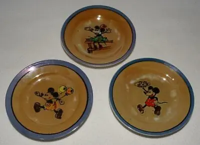 EX!DISNEY1930's 3PC PAINTED MICKEY MOUSE CHINA PLATE TEA SET-SCARCE 3-TONE VERS. • $35.99