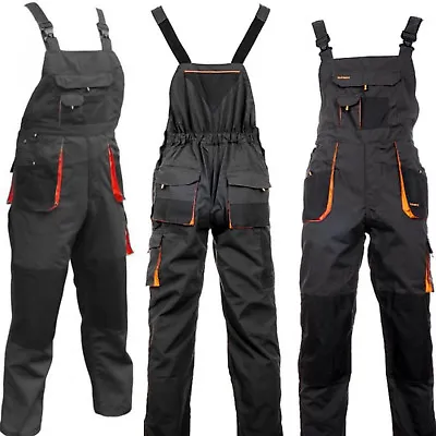 £20.35 • Buy Mens Work Trousers Bib And Brace Overalls Knee Pad Pocket Dungarees MultiPocket.