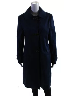 Cinzia Rocca Womens Long Sleeve Collared Triple Clasp Long Coat Blue Cotton 12 • $121.99