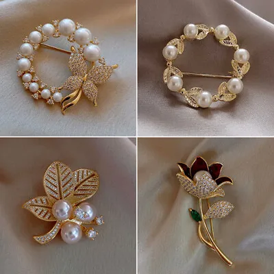 £3.83 • Buy Fashion Pearl Flower Crystal Zircon Brooch Pin Charm Women Wedding Party Jewelry