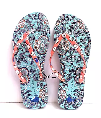 Vera Bradley Women's Flip Flops Hidden Blue Whale Fan Flowers Large 9 - 10 • $13