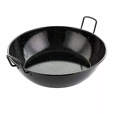 Original Enamel Karai Wok Heavy Duty Frying Kadhai Kadai Karahi Dish Pan Black • £10.75