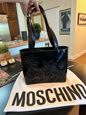 Vintage MOSCHINO Embroidered Drawstring Handbag In Black • $129