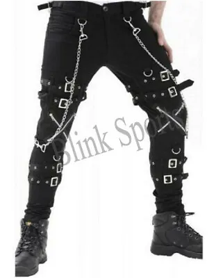 Gothic Men's Dead Threads Buckles Zips Chains Straps Black Trousers Cyber Punk • £45.50
