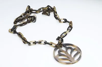 $950 • Buy HERMES Long Buffalo Horn Pendant Chain Necklace