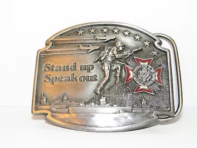 VFW Veteran Stand Up Speak Out Pewter Belt Buckle Military Limited Edition 1992 • $15.92