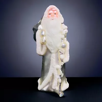 Mercury Glass Santa Christmas Figure Silver White Snow Glitter Old World 12” • $60.98