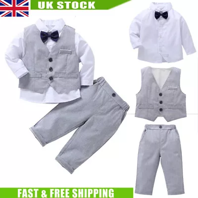 Baby Set Toddler Boy Wedding Formal Tuxedo Suit Outfits Shirt+Pant+Vest Gift UK • £18.32