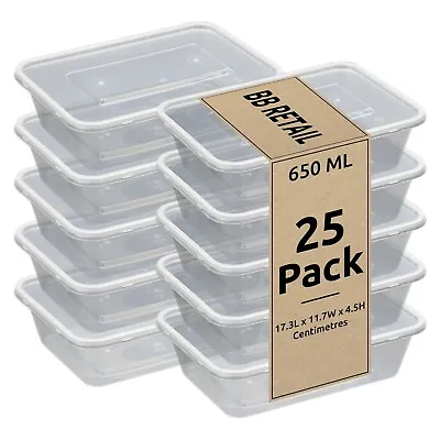 Plastic Food Containers With Lids Takeaway Microwave Freezer Storage 650ml/25pc • £8.99