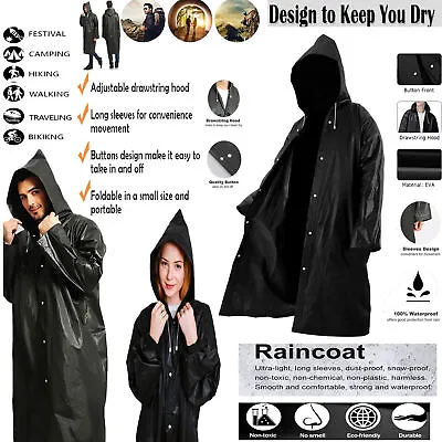 2x Waterproof Men Women Raincoat Outdoor EVA Cloth Long Rain Coat Poncho Hat • £5.15