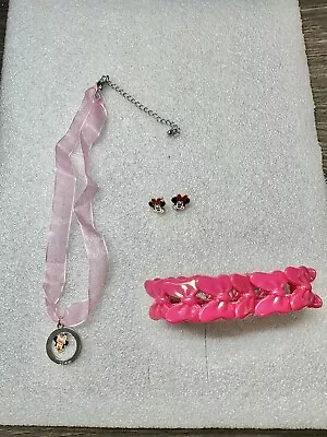 3 Piece Minnie Mouse Jewerly Lot Pink Earrings & Necklace & Bracelet  • $12