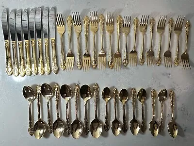 48 Pieces Hampton Silversmiths Stainless Flatware Utensils 24k Gold Plated • $49.99