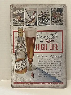 Miller Beer Tin Metal Sign High Life Enjoy Life Fishing Sailing Champagne New • $9.95