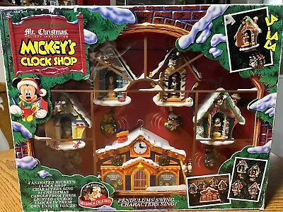 Vintage 1993 Mr Christmas Mickeys Clock Shop 21 Carols Pendulum Sing Open Box • $220