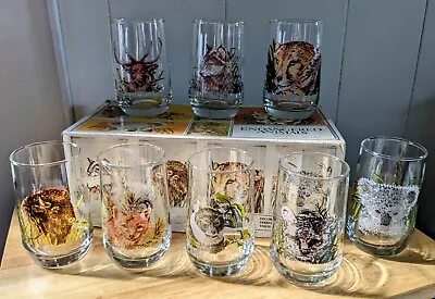 $75 • Buy Vintage Endangered Animals Collection Set Of 8 Glasses Glassware By Brockway