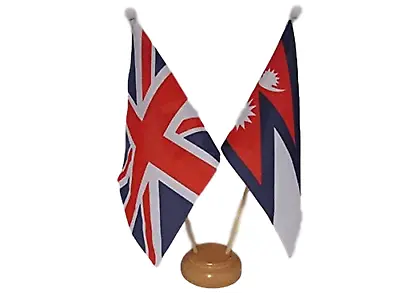 £11.99 • Buy Union Jack & Nepal Friendship Flags 9  X 6  Wooden Table Desk Flag Set 