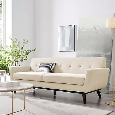 Modway Engage Mid-Century Modern Herringbone Fabric Sofa In Beige • $959.89