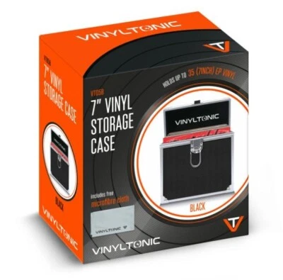 Vinyl Tonic 7  Record Storage Case (Black) + Cleaning Cloth FAST DISPATCH • £19.99