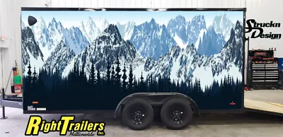 2 Sides Blue Pine Trees Mountains Trailer RV Wrap Decal Graphic Various Sizes US • $969.41
