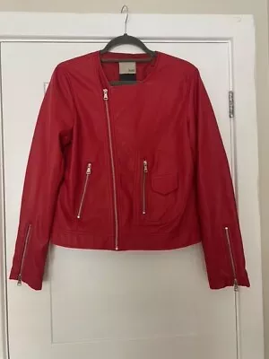 Red Faux Leather Miss Captain Biker Jacket Size 12 • £15