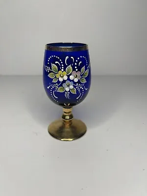 Small Murano Style Wine Goblet Hand Painted Cobalt Blue Good Rim • $15.90