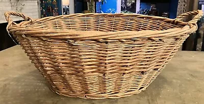 Large Vintage Two Handled Laundry Basket Primitive Decor Wicker 24”x18”x9.5” • $100