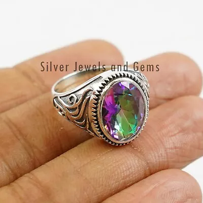 Mystic Topaz Ring 925 Silver Beautiful Multicolor Gift For Her • $31.17