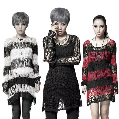 Casual Gothic Hole Sweater Visual Kei Cut Black Steampunk Coat Punk Shirt Top • $32.99