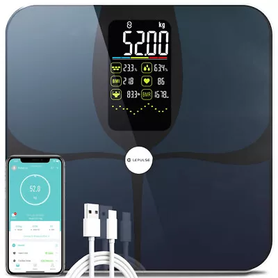 Rechargeable Body Fat Scale 180KG Bluetooth Weight BMI Heart Rate Heart Index AU • $89.99