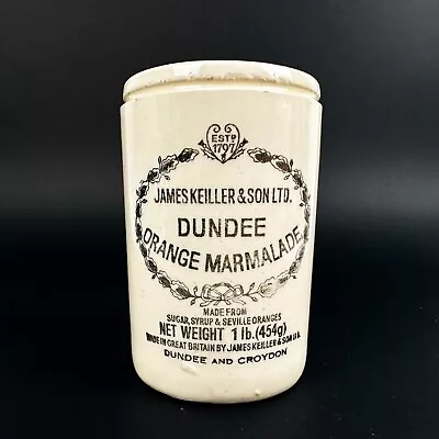 Vintage JAMES KEILLER & SONS DUNDEE Marmalade 1 Lb Stoneware JAR Made In ENGLAND • $55