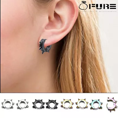 Stainless Steel Earrings Spike Rivet Hoop Huggie Gothic Pair Ear Stud Women Men • £3.99